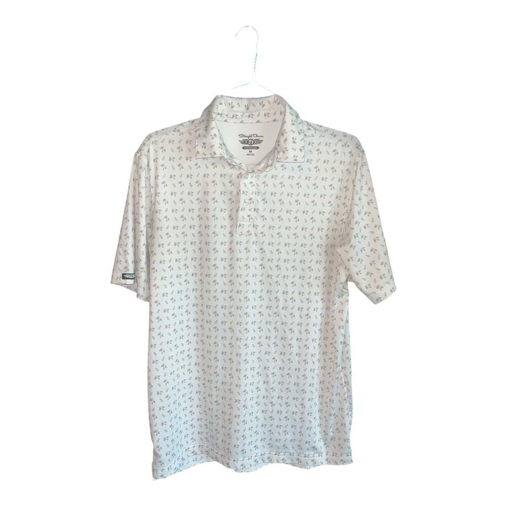 Straight Down Performance Short Sleeve Golf Polo Shirt White Palm Tree Pineapple